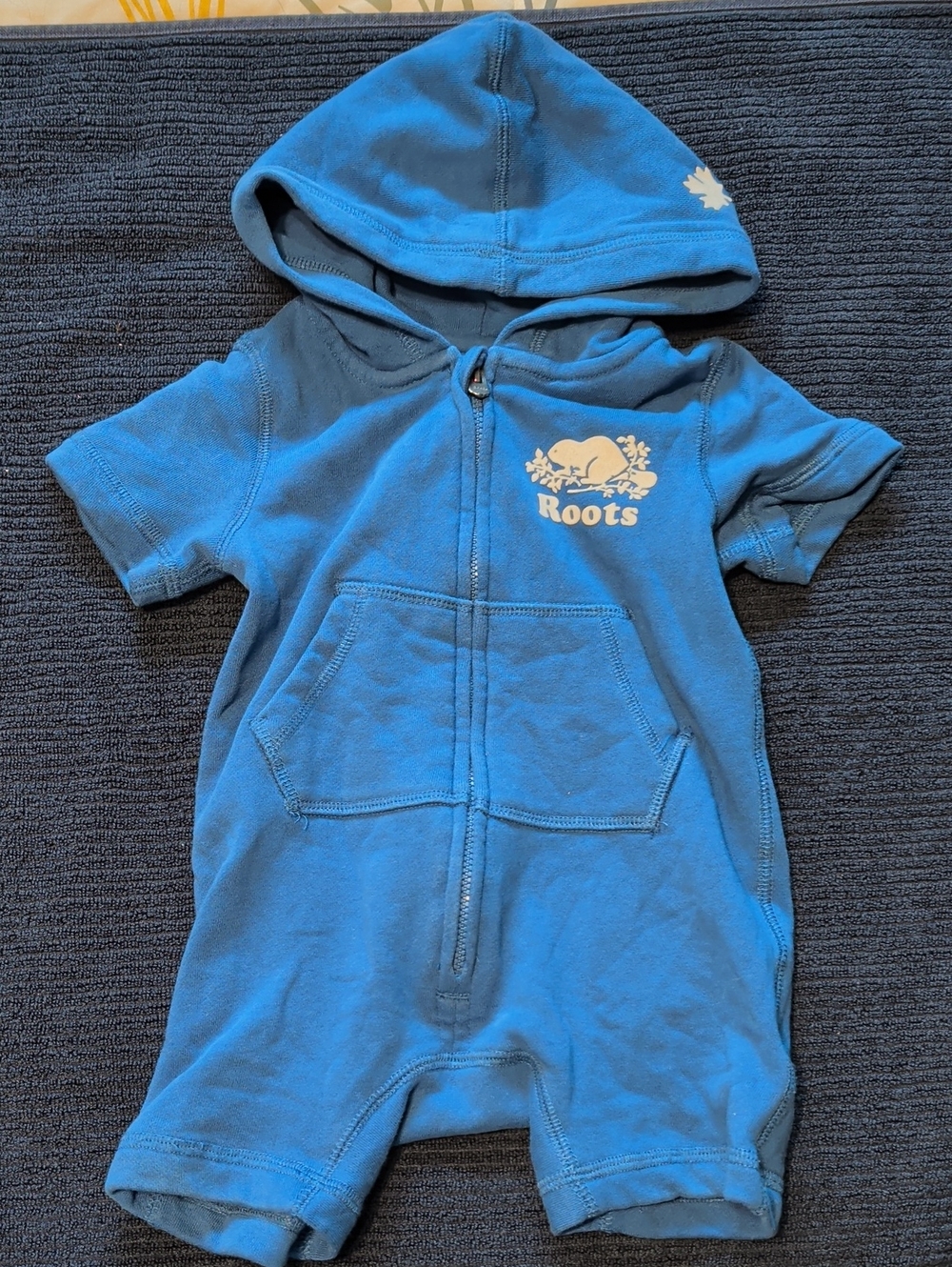 Roots Blue Hooded Baby Romper with Front Zipper